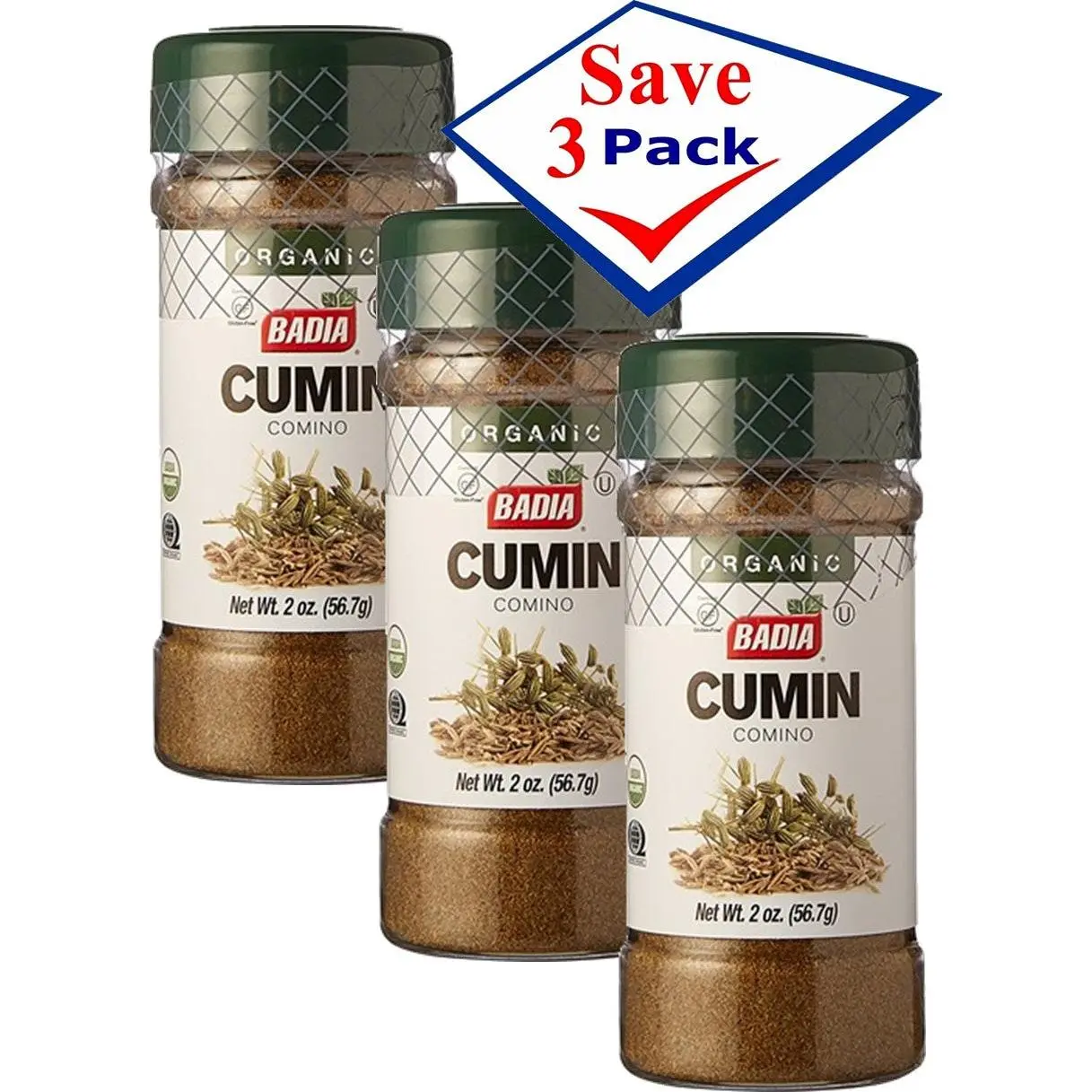 BADIA Organic Ground Cumin Spice, 2 oz, Pack of 3 - Ginger-Infused for US Vegetable Dishes, yes