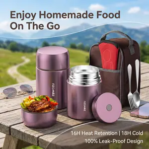 ZUWOZU 20/27/33/40oz Portable Vacuum Insulated Food Jar Bento Box, Wide Mouth Leak-Proof Soup Thermos with Spoon & Fork Tableware Set, Lightweight Stainless Steel Thermal Lunch Box Container, Adults, Office Workers, Travel & Camping