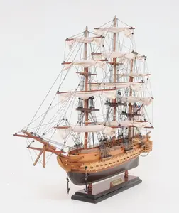 212 MAIN 20-in. Traditional Detailed Brown Wooden 1797 USS Constitution Hand-Painted Decorative Boat Metal Sculpture, Home Decor Ornament, Ideal Desk Display Gift for Home Supplies