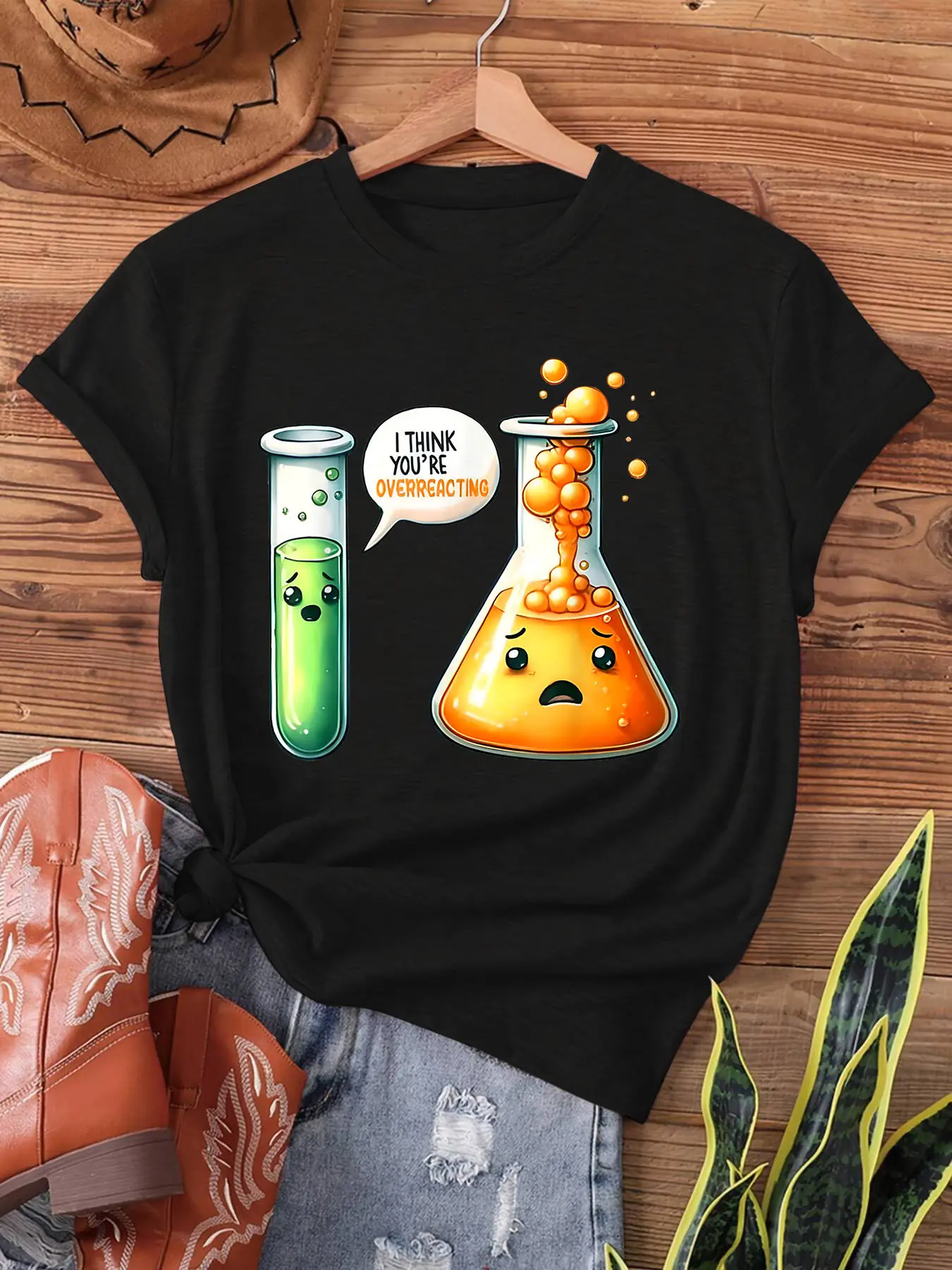 Science Chemistry Print T-shirt, Short Sleeve Crew Neck Casual Top for Summer & Spring, Women's Clothing