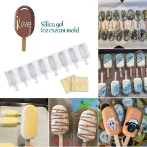 Popsicle Silicone Mold Reusable Food Grade Frozen Ice Cream Candy Dessert Cakesicle Moulds DIY Ice Lolly 3D Chocolate Molds for Baking Cake Pop with 50 Wooden Sticks Freezer Frost Ice Mold (1PC)