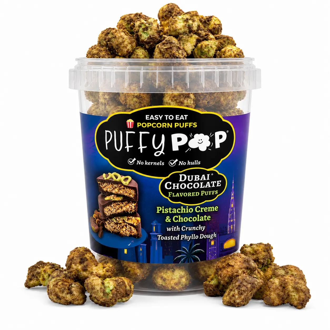 Dubai Chocolate Puffy Pop Popcorn Puffs - No Kernels, No Hulls - Easy to Eat Snack Dubai Chocolate Puffy Pop Popcorn Puffs - No Kernels, No Hulls - Easy to Eat Snack