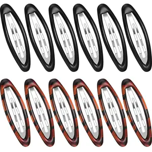 12 count Hair Clip Barrettes for Women Oval Snap Tortoise Metal Snap Clips Thin Hair Grips Ellipse Clips Non Slip Barrettes Accessories, 2.8 In(Fresh Style)