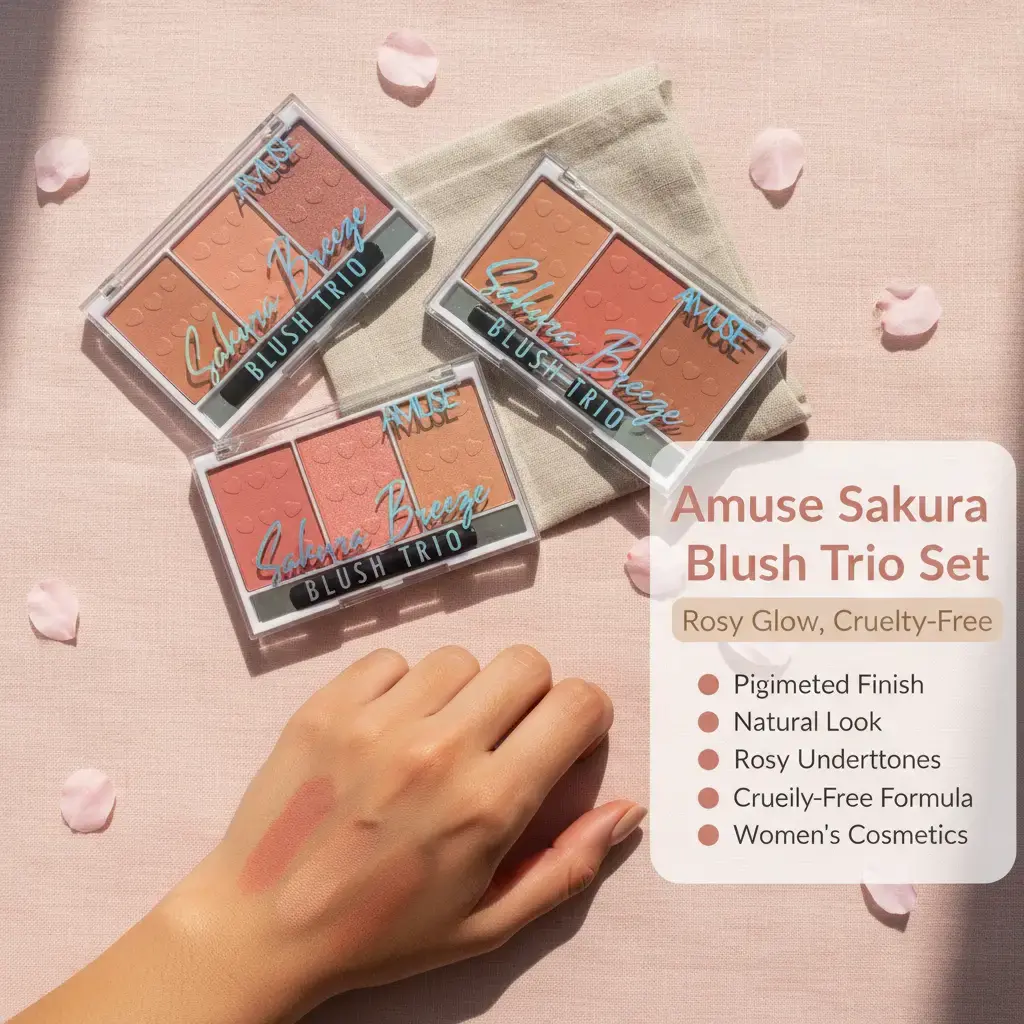 Amuse Sakura Blush Trio - Pigmented Cheek Color Set for Natural, Rosy Makeup Looks (Women's Cruelty-Free Face Cosmetic)