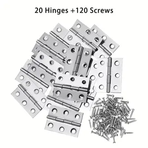 20pcs Stainless Steel Folding Hinge Silver Color, Home Furniture Hardware Cabinet Door Hinges with 120 Screws, Ideal for Doors and Cabinets