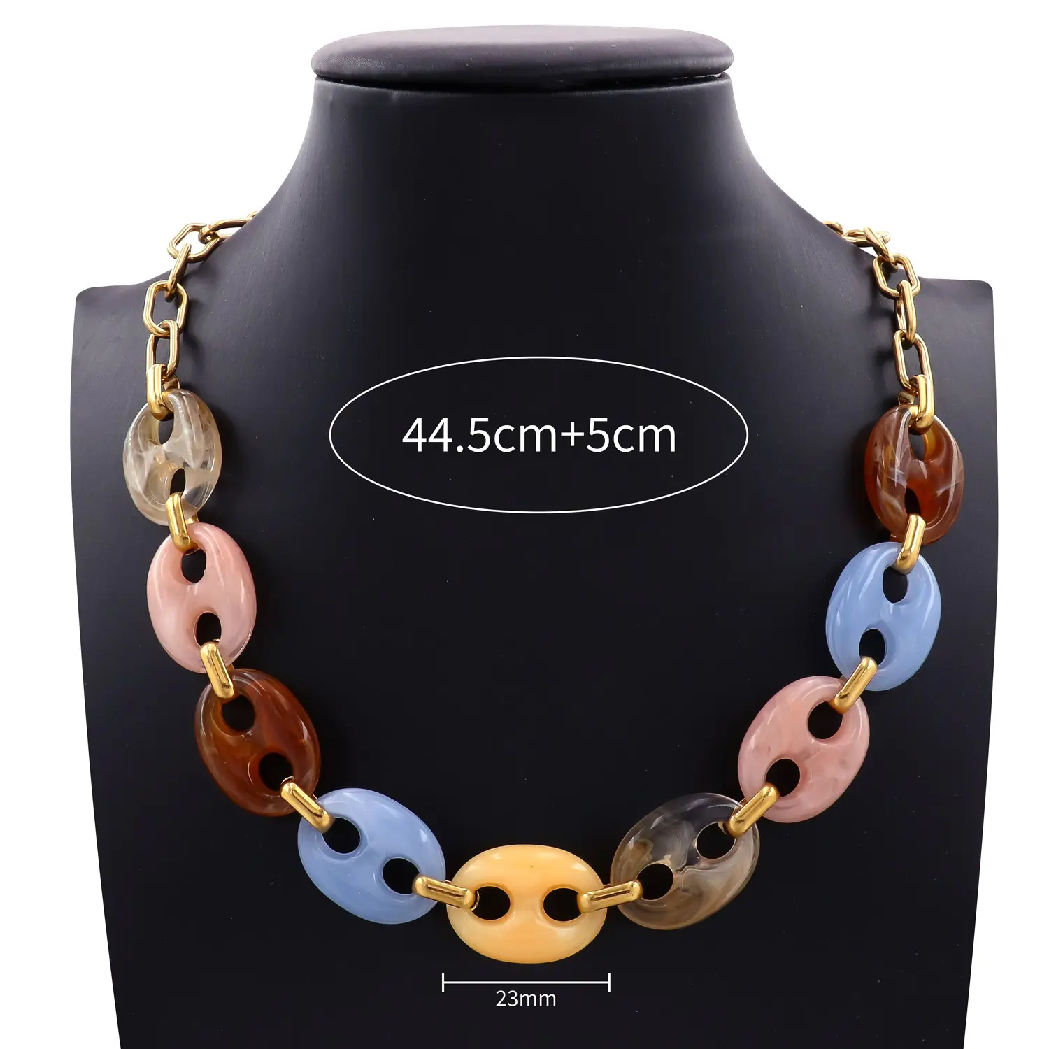 Light Gold-Tone Color-Fast Acrylic Pig Nose Necklace with Coffee Bean Links, Stainless Steel Paper Clip Chain Stainless Steel Jewelry, Versatile for Everyday Wear & Vacations (44.5+5 cm)