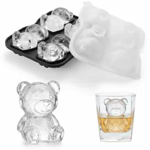 Bear Ice Cube Tray Mold - 3D Bear Shape Ice Cube Trays, Cute Ice Cube Molds for Whiskey Bourbon, 4-Hole Large Fun Shapes Ice Cube Trays, Funny Bear Gifts for Bear Animal Lovers Women Men