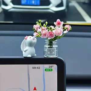 2pcs Cute Rabbit Flower Vase Car Interior Decoration, Car Ornament, Adorable Bunny Home Accent for Vehicle or Room, Perfect Gift for Animal Lovers