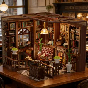 DIY Mini Bookshelf Kit, Wooden Toy House Half-Open Design, Home Decor Accessory, Creative Craft Decoration for Adults & Teens, Perfect Christmas Gift