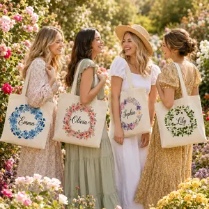 Women's Personalized Double-Sided Printing Canvas Tote Bag - Custom Name, Text, Logo - Bride Gift, Wedding Favor Beach Handbag