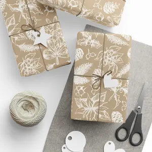 Wrapping Paper Christmas White Foliage, Gift Wrap for Christmas, Birthday, Holidays, Decorative Holiday Paper