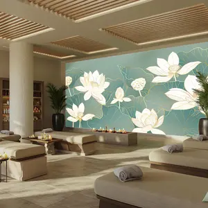 Lotus Flower Peel and Stick Wallpaper - Elegant Spa Wall Mural for Salons, Massage Rooms, Nail Salon, Day Spa, Removable & Easy to Apply