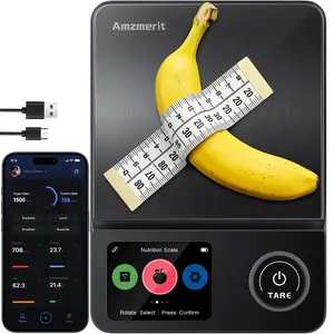 Amzmerit Digital food Nutrition Scale - Built-in Calculator & App for Calories, Macros, 19+ Metrics. 5 Weighing Units.