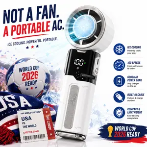 Portable AC Fan with Ice Cooling Plate, 100 Speeds, Power Bank, Built-in Cable Usb fathersdaygift