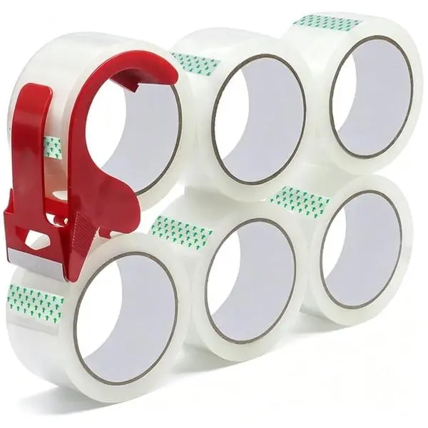 Heavy Duty Clear Packaging Tape with Dispenser, 6 Rolls Strong Shipping Tape Refill for Boxes, Mailing, Storage
