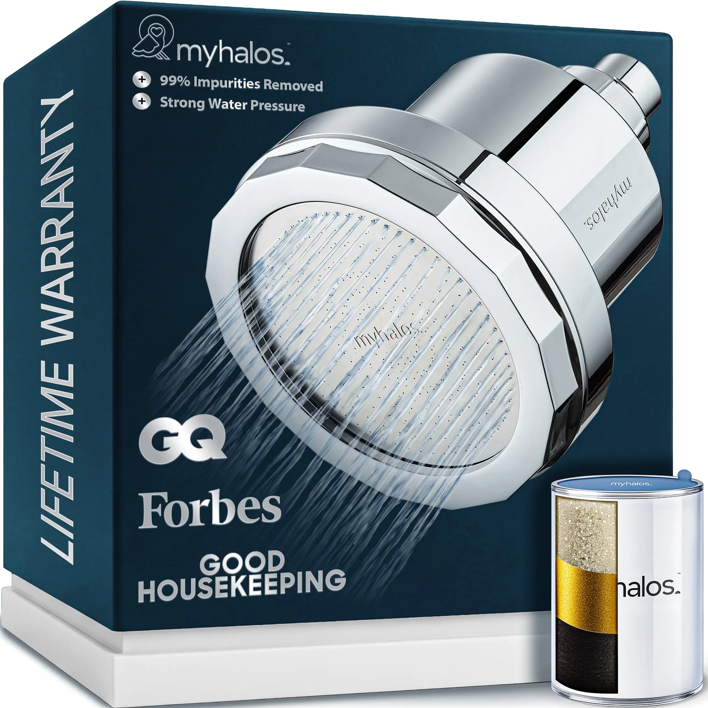 MyHalos Filtered Shower Head for Hard Water – 3-Stage Filtration for Softer Skin & Shinier Hair | Easy Install, Universal Fit