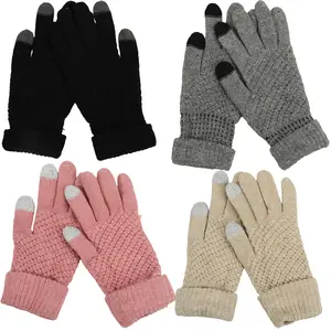 4 Pairs Women's Winter Touch Screen Gloves Soft Warm Fleece Lined Knit Elastic Cuff Texting Gloves
