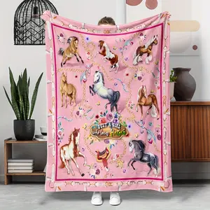 A fashionable girl's horse blanket, made of hypoallergenic polyester, machine washable, tear-resistant, woven, all-season, animal-themed, suitable as a Christmas or birthday gift for daughters and friends, a soft and comfortable decorative blanket