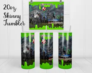 Gh0stbusters 20oz Skinny Tumbler | with Lid and Straw | Holographic Gift Box | Stocking Stuffer | White Elephant Exchange | Secret Santa Gift Bottle Drinkware
