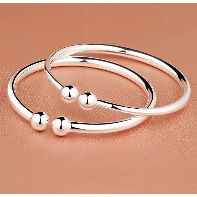 GGIRL Plain Circle Smooth Surface Pearl Solid Opening Young Style Gift Bracelet for Girlfriends, Simple Double Ball Decoration Bracelet, Fashionable Men's and Women's Jewelry Accessories, Elegant Full Matching Fashion Accessories for Daily Wear