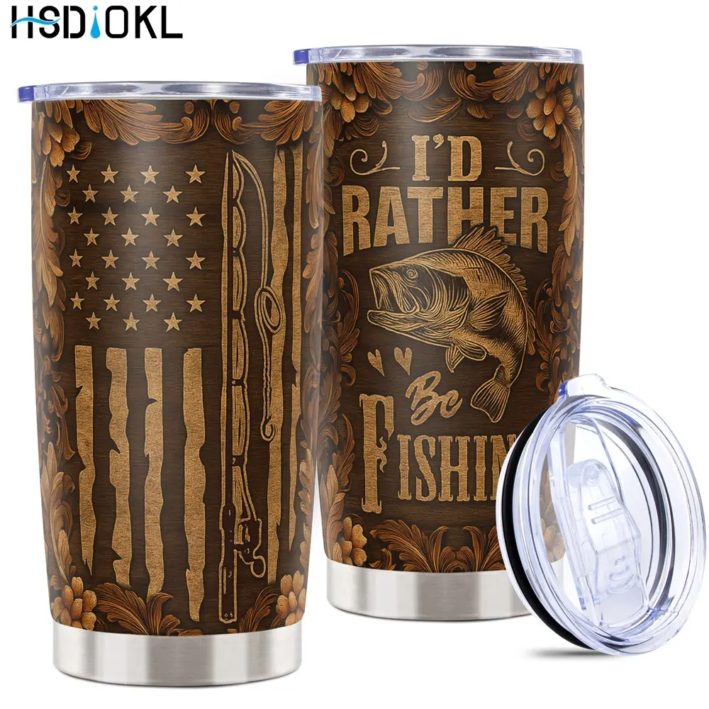 Halloween Gifts 20oz Stainless Steel Traveler Tumbler Thermo Cup Travel Thermal Cup Insulated Travel Drinkware with Fishing Design - Keeps Drinks Hot/Cold, Fits Car Cup Holders - Halloween Gifts for Fishing Lovers (Friends, Family, Girlfriend, Brother)