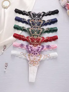 Women's Thong Set, Fashionable Butterfly Design, Sexy Drop Waist Fitted Underwear, 6 Pieces Pack, Comfortable and Stylish Panties, Butterfly Print Panties
