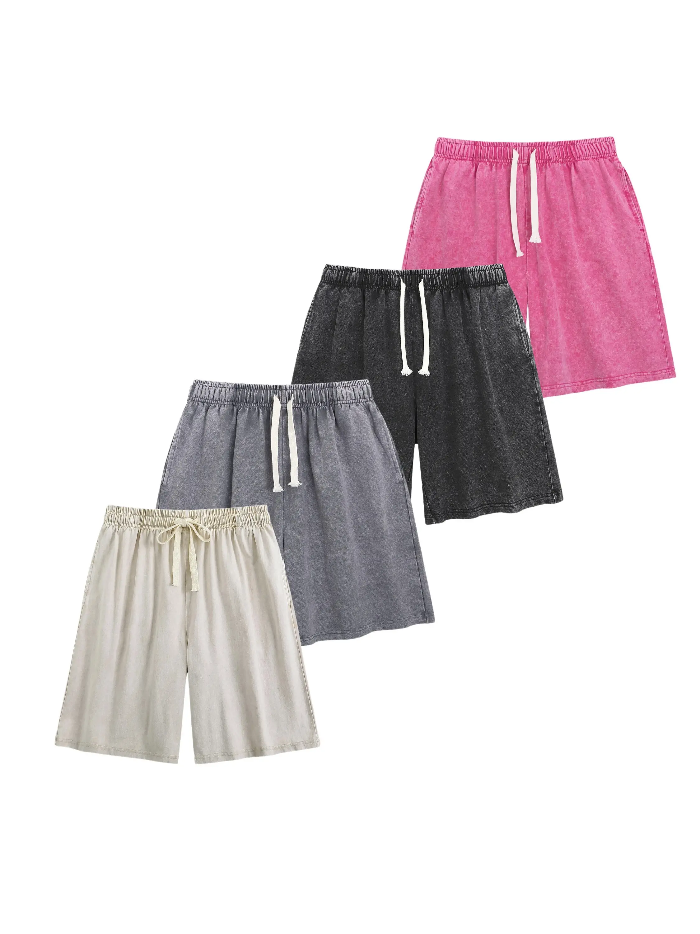 4 Pack Vintage Washed Casual Shorts, Elastic Waist Drawstring Baggy Shorts for Men Women, Loose Fit Streetwear Shorts for Summer everyday outdoor activity fathersdaygift grey cropped,clothes for back to school,first day of school outfits