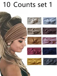 Women's Wide Headbands Set, 9.44 Inch Large Size Hair Scarf, Bohemian Knot Accessories, Casual Striped Design, All Seasons, Head Wrap