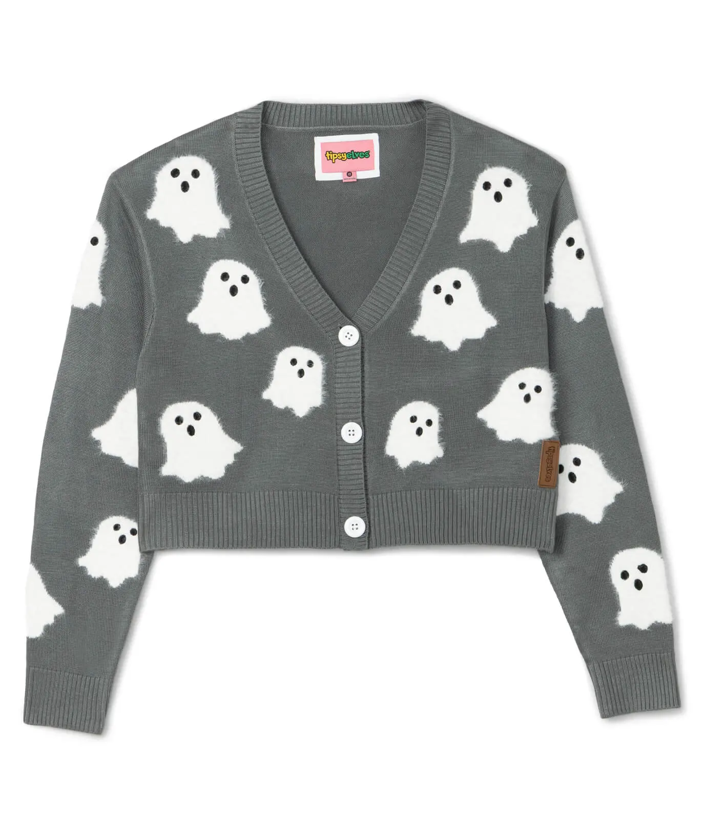 Women's Ghostly Glam Cardigan, Chic Long Sleeve Open Front Knitwear Piece for Halloween Festive Style Tops, Longsleeves