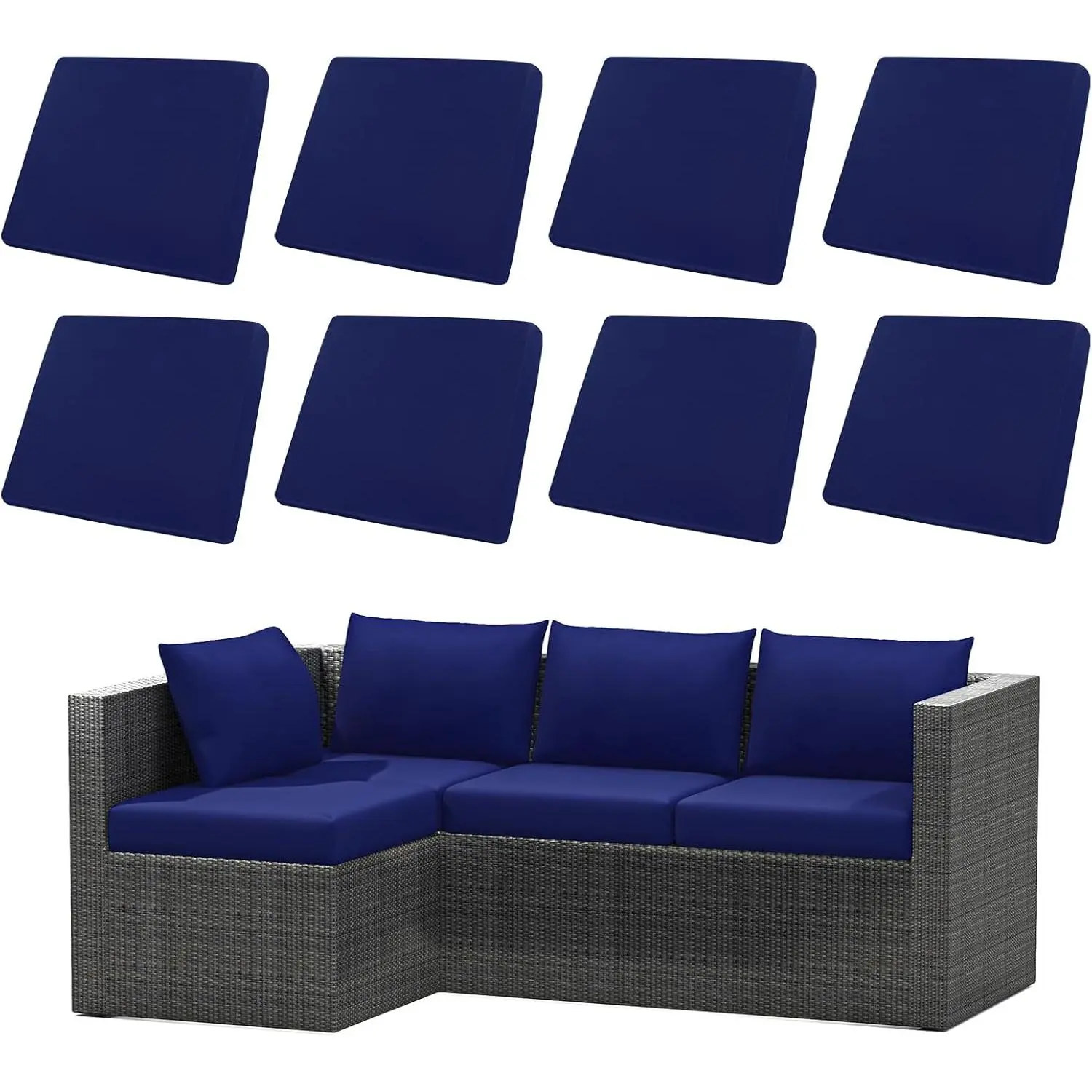 8Pcs Stretch Cushion Covers, Waterproof Elastic Cushion Covers Washable Sofa Cushion Covers Slipcovers for Furniture Backyard (Blue, Cover Only)