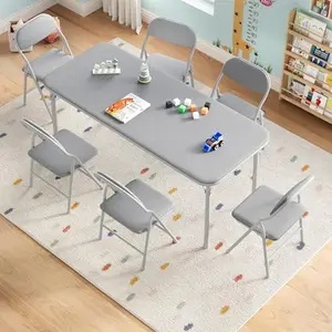 Kids' 7-Piece Foldable Table and Folding Chairs Set - Pre-Assembled, Metal Frame, Easy Storage Children's Activity & Study Furniture Set with 6 Seats for Dining Room, Daycare