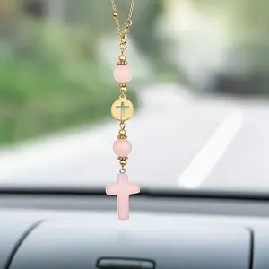 Cross Crystal Car Pendant, Cute Healing Stone Rearview Mirror Decor, Bohemian Handmade Sun Catcher Accessory, Tiger Eye Crystal Protection, Car Hanging Decoration, Car Ornament