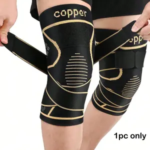 Copper Knee Brace with Strap, Compression Sleeve for Knee Support & Stability, Modern Design Durable Nylon-Blend Knee Compression Wrap, Sports Knee Brace, Patellar Knee Brace, Knee Saver, Knee Wraps