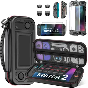 Switch 2 Accessories Bundle 4-in-1, Switch Hard Shell Carrying Case Compatible with Switch 2/Switch/OLED, Magnetic Cover for Split-Controller/4*Thumb Grips/2*Screen Protectors for Switch 2 Only