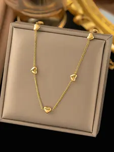 8 Heart Pendant Necklaces, 14k Gold Plated Stainless Steel, Fashion Elegant Choker, Perfect for Daily Wear and Party Jewelry Accessories