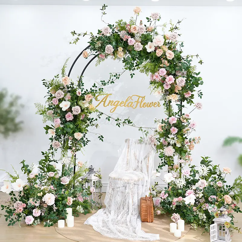 A8922 Faux Silk Flower Hang Decor - Mori Greenery, Blush Pink Rose, Nature-Inspired Silk Plants, Floor Floral Prop for Wedding Party Events, Room Decor