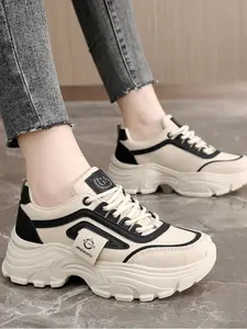 Women's Fashionable Lace Up Wedge Sneakers, Casual Comfortable Breathable Sports Shoes, Female All-match Round Toe Shoes for Daily Wear