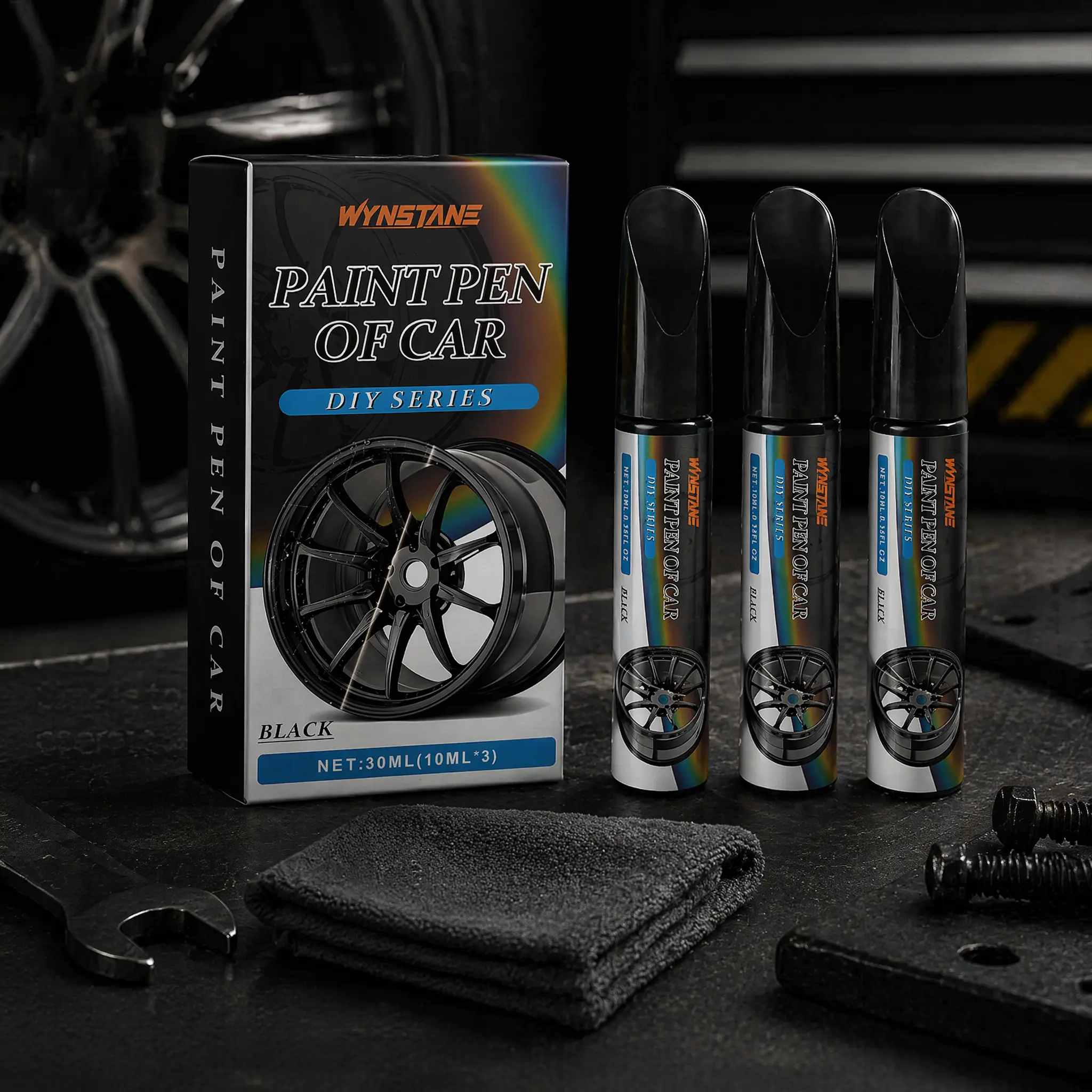 WYNSTANE Black Car Wheel Touch Up Paint Pen, DIY Alloy Rim Curb Rash Scratch Repair Kit, 3PCS 10ml Wheel Rim Paint Touch Up Pen For Black Rims
