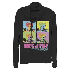 Juniors Womens Birds of Prey Harley Quinn Pop Art Cowl Neck Sweatshirt