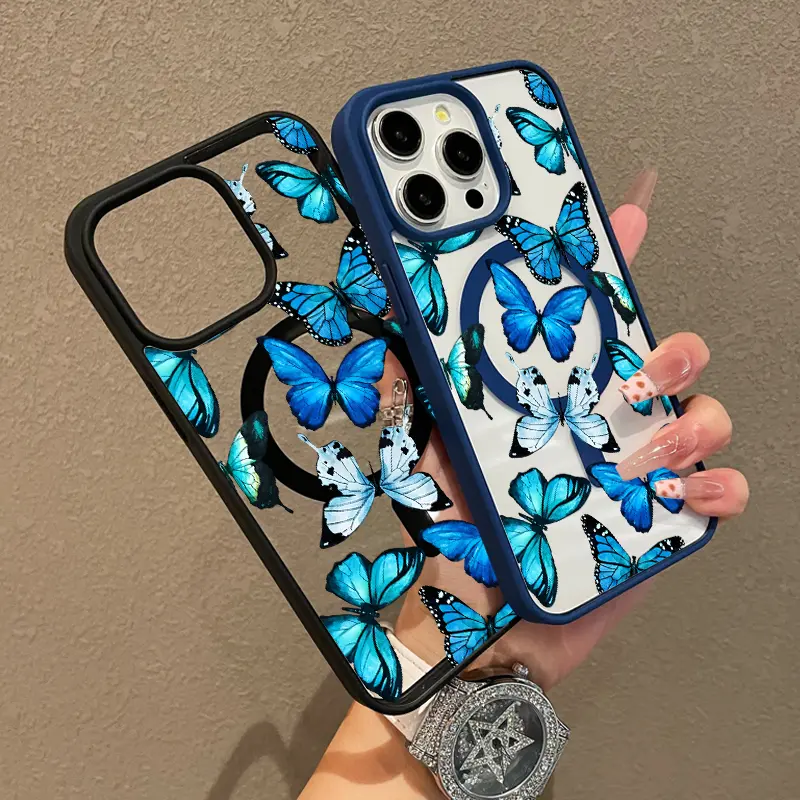 Premium Magnetic Case for iPhone 17/X/11/12/13/14/15/16/Plus/Air/ProMax/Pro,Samsung Blue butterfly collage y2k cased MagSafe Ready, Anti-Fall, Springtok and Ultra-Thin Design |       Perfect for Everyday Use Protector Screen Protector Aesthetic Resistance