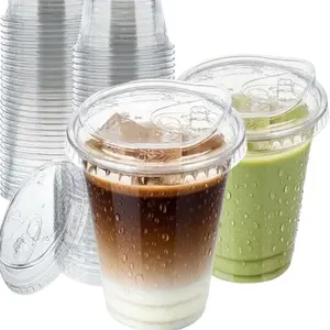 16oz Clear PET & PP Plastic  Transparent  Cups with Leak-Proof Lids Eco-Friendly Disposable Coffee Cups for Parties & Takeaway Drink Kitchen Accessories