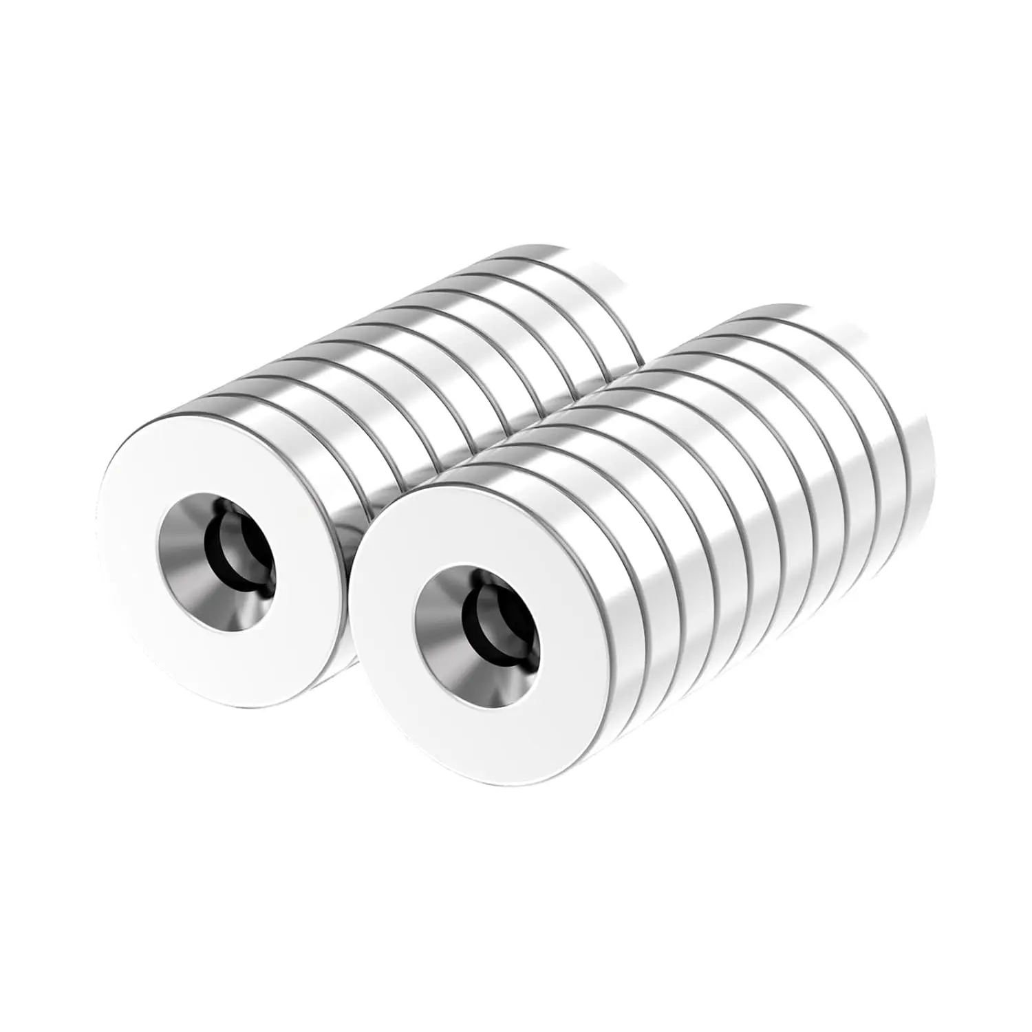 20-Pack N52 Rare Earth Ring Magnets, 5/8 in D x 1/8 in H, 8.4LBS Powerful #6 Screw Countersunk Hole, Nickel-Coated Anti-Corrosion Neodymium Mounting Magnets for Crafts, Photo, Office, Tool Use