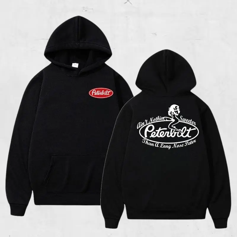 Peterbilt Trucking Hoodie, Funny Long Nose Peter Slogan with Pin-Up and Classic Logo, Perfect for Diesel Lovers and CDL Drivers, Unisex Hoodie for Trucking Lifestyle