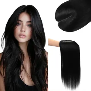 100% Human Hair Topper No Bangs, Real Clip in Hair Hairpieces for Women, 2.7x4" Silk Base for Thinning Receding High Hairline, 10/12 Inch Black Side Part