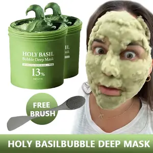 Holy Basil Carbonated Bubble Clay Mask - Pore Cleansing, Blackhead Removal, Skin Cooling & Lifting Facial Treatment | Korean Wash-Off Foam Pack with PHA | 90g   Bubble Cleansing Mask