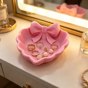 Heart-Shaped Jewelry Tray with Bow, Ideal for Vanity, Sink, Home Decor, Office Desk, Perfect for Storing Jewelry, Home Organizer Storage