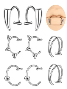 Stainless Steel Fake Lip Rings, Unisex Street Fashion Hinge Septum Nose Ring, Soft Cartilage Earrings, No Piercing Body Jewelry Set