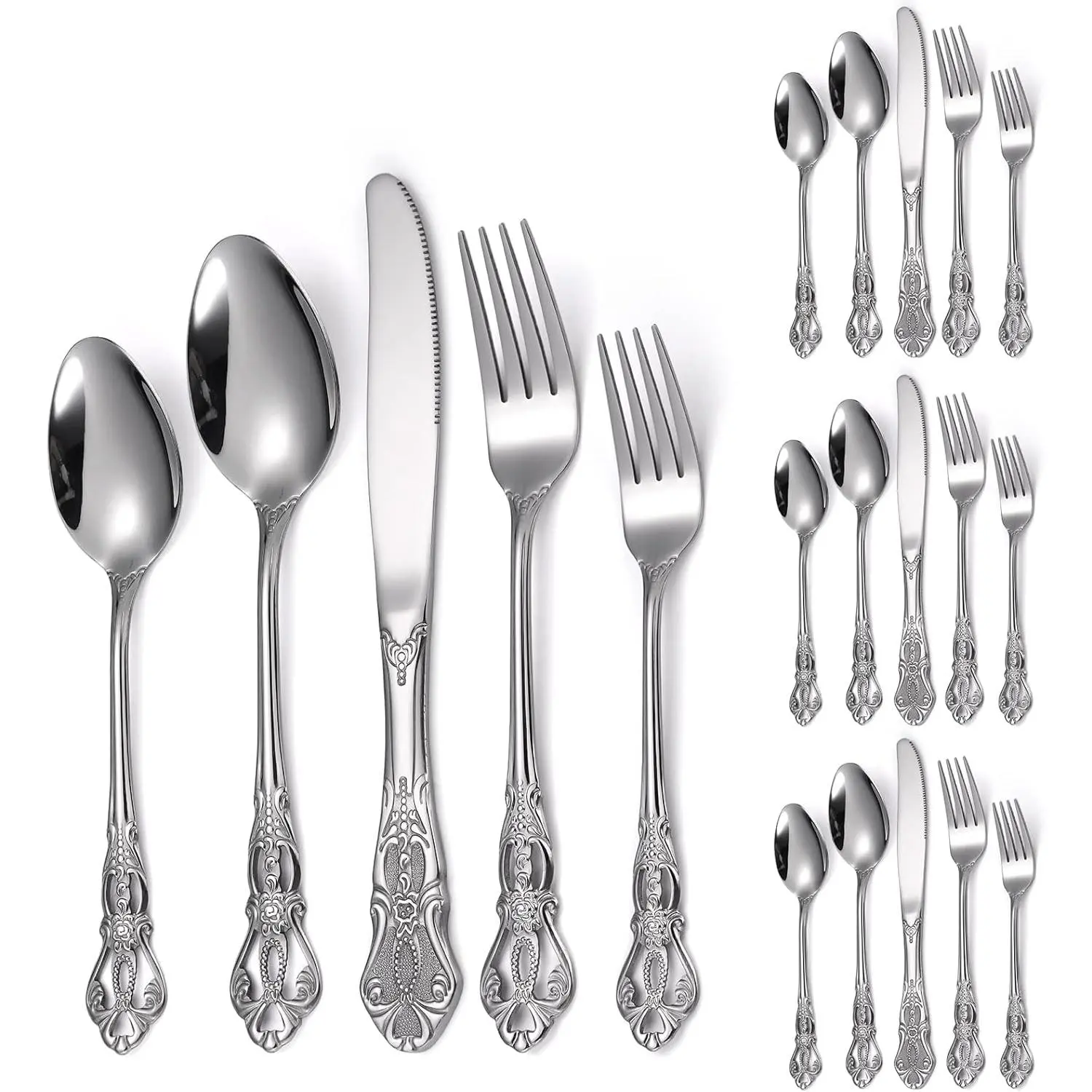 Retro Royal Stainless Steel Spoons and Forks Set - 20-Piece Kitchenware Set for 4 (Forks, Spoons, Knives) - Durable Cutlery for Home, Restaurant Use