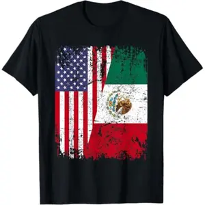 Cotton MEXICAN ROOTS | Half American Flag | MEXICO T-Shirt