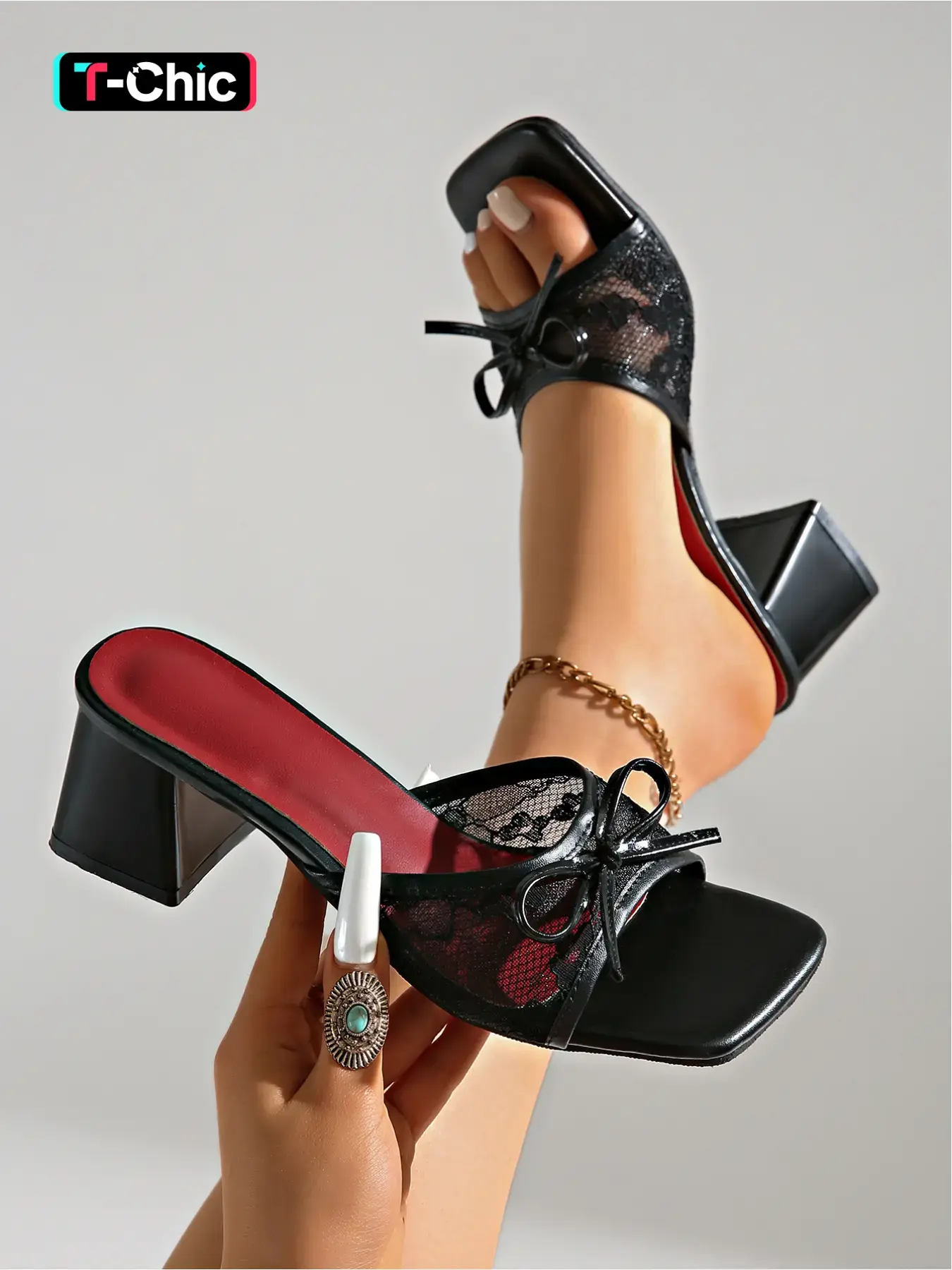 Summer new European and American style lace mesh bow chunky heel sandals, square toe open-toe slip-on high-heeled sandals for parties, dates, and commuting, sexy women's shoes, Date Night Footwear, Strapy Sandals, Peep Toe Sandals